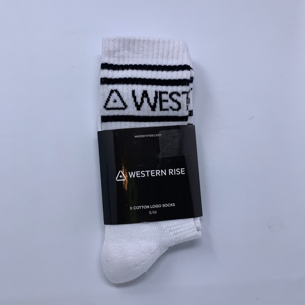 Western Rise Mens S/M White X Cotton Logo Performance Crew Socks NWT
